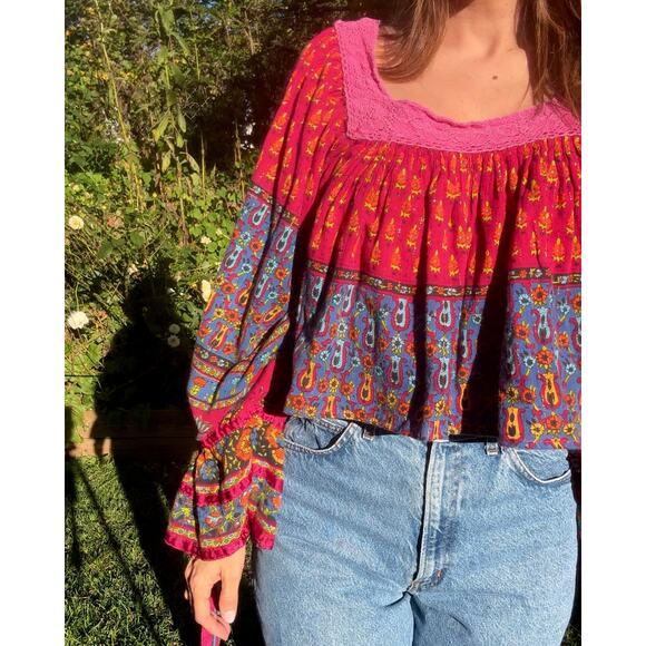 Boho patchwork bell-sleeve top — reworked - festival - Picture 5 of 8